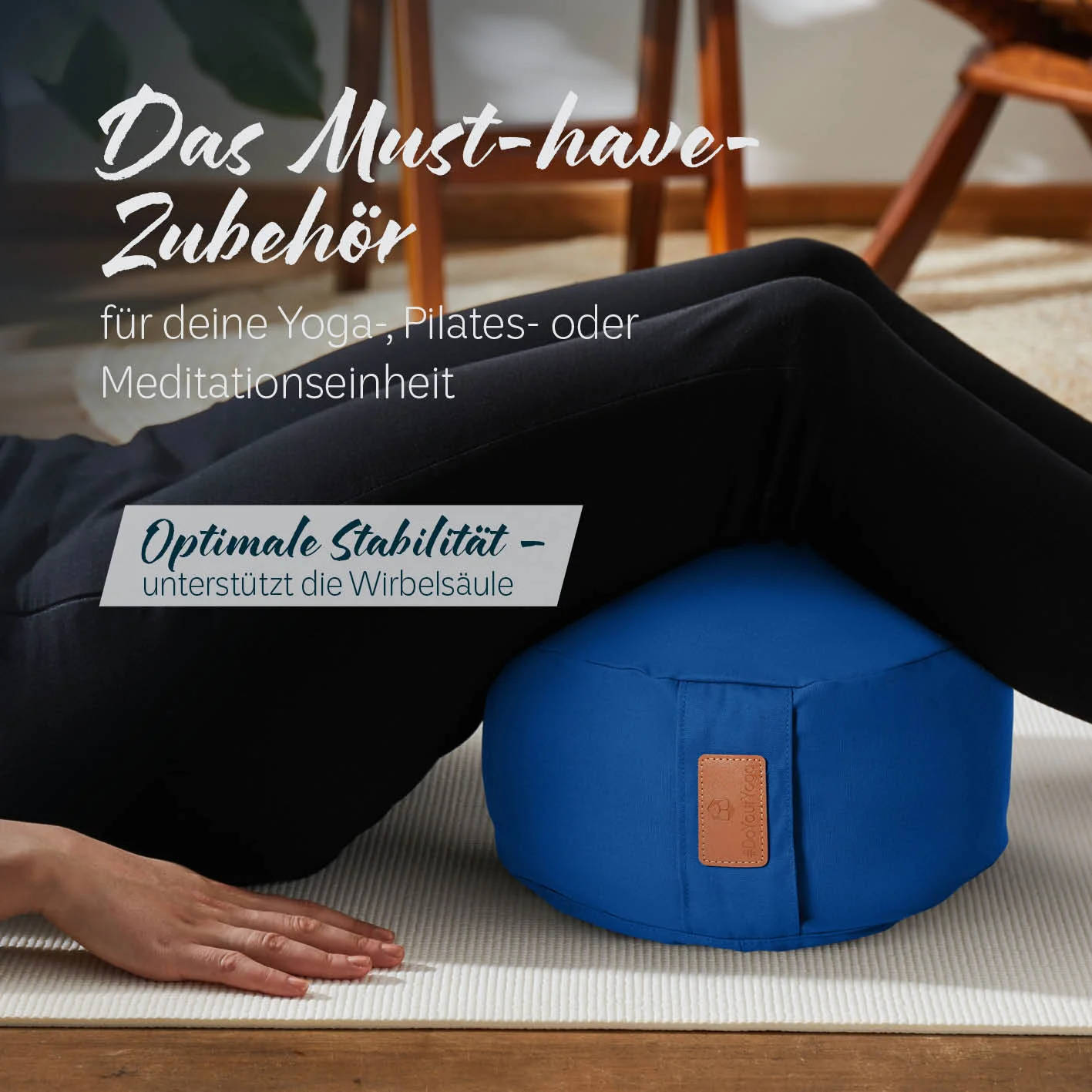 Yoga-Kissen Vishnu - gefüllt mit Bio-Buchweizenschalen - Rund 30 x 30 x 15 cm - Navyblau - Image 3