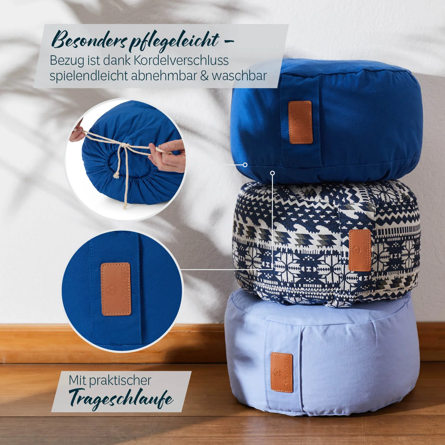 Yoga-Kissen Vishnu - gefüllt mit Bio-Buchweizenschalen - Rund 30 x 30 x 15 cm - Navyblau - Image 6