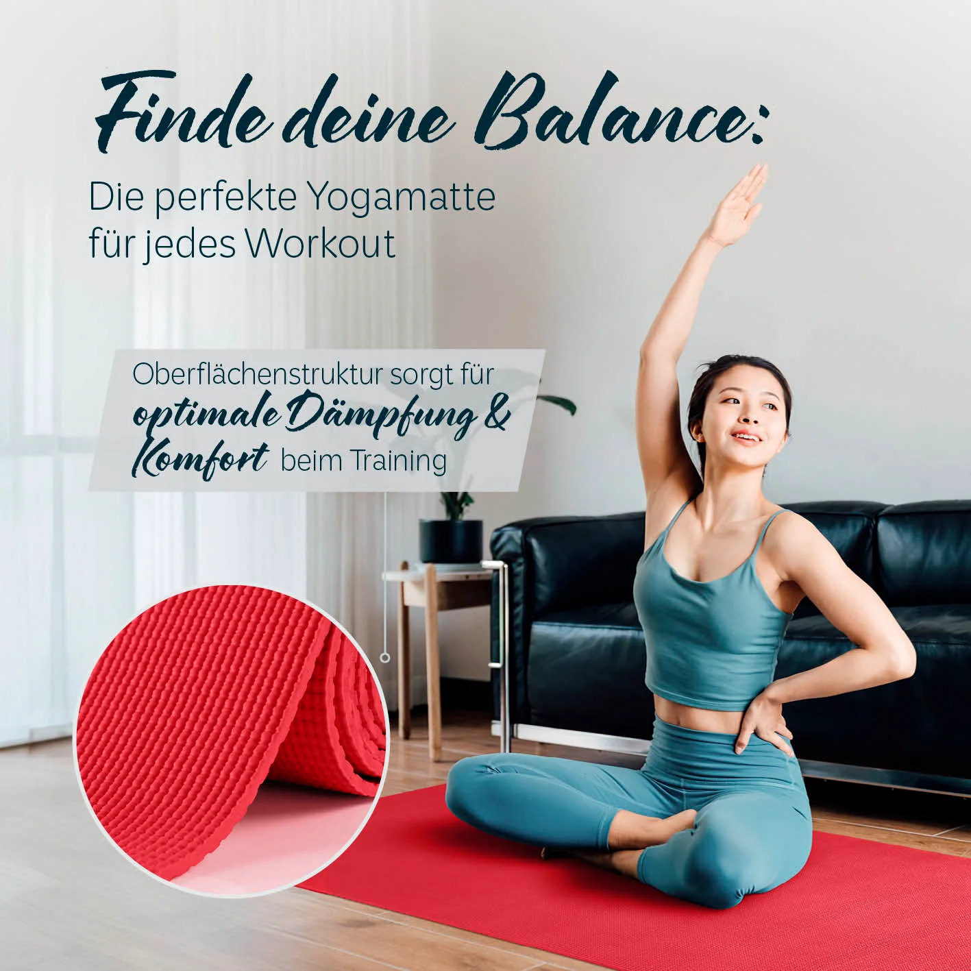 Yogamatte Kirana - 183 x 61 x 0,4 cm - Himbeerrot - Image 2